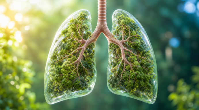Poumons végétaux composés de feuillage vert luxuriant — symbole de respiration, vitalité et renouveau après l'arrêt du tabac